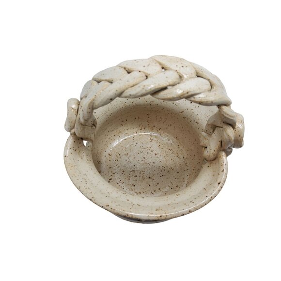 vintage 1991 handmade clay fired braided handle art pottery signed basket plante - Picture 11 of 12